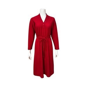 Vintage Red Dress Lightweight Terry Cloth V-Neck USA